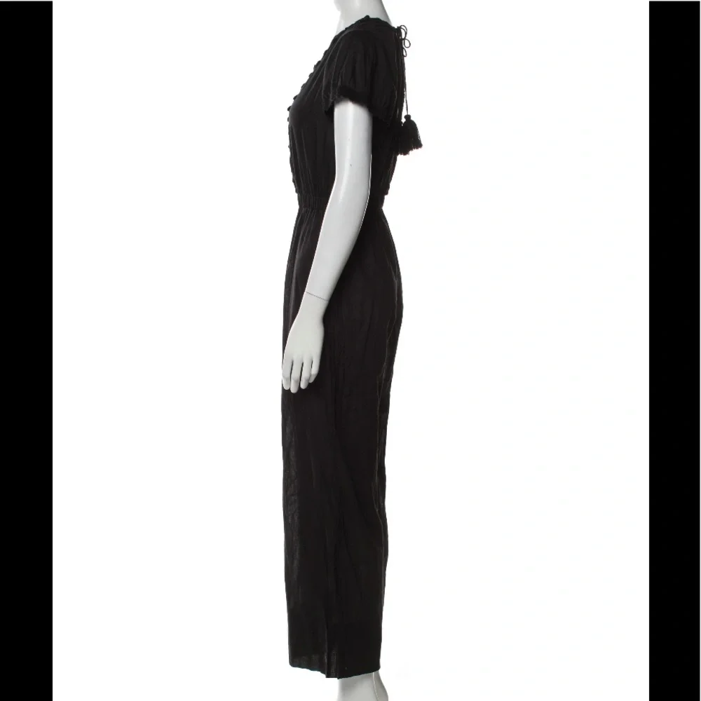 LoveShackFancy Black Cotton Sheer Beach Tassel Crochet Jumpsuit Small S 4 6 💕 - Picture 2 of 5